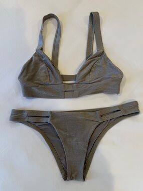 Vitamin A Taupe Sparkle Bikini Set - size Small
